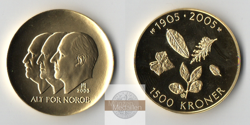 Norwegen MM-Frankfurt  Feingold: 15,55g 1500 Kronen 2003 pp (berührt) - gekapselt
