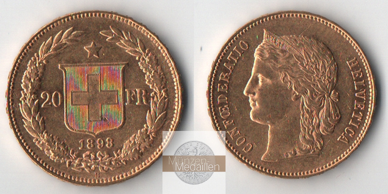 Schweiz MM-Frankfurt Feingold: 5,81g 20sFR 1893 B ss