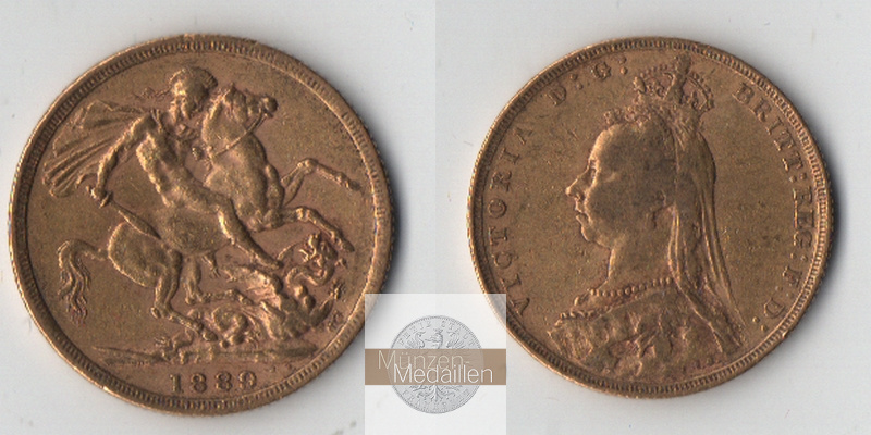 Grossbritannien MM-Frankfurt Feingold: 7,32g Sovereign 1889 ss