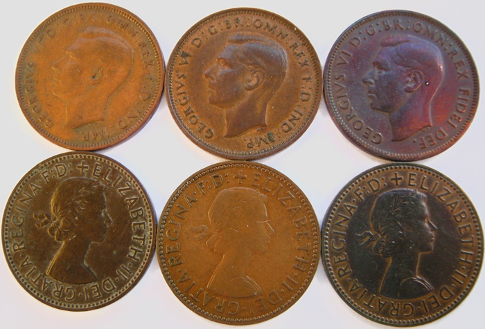  Großbritannien 6 x 1/2 Penny 1943 - 1959   