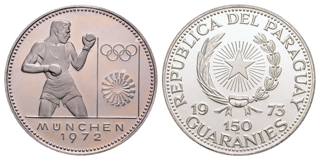  Linnartz PARAGUAY, Olympiade München, Boxen, 150 Guaranies 1972 Feinsilber, PP   
