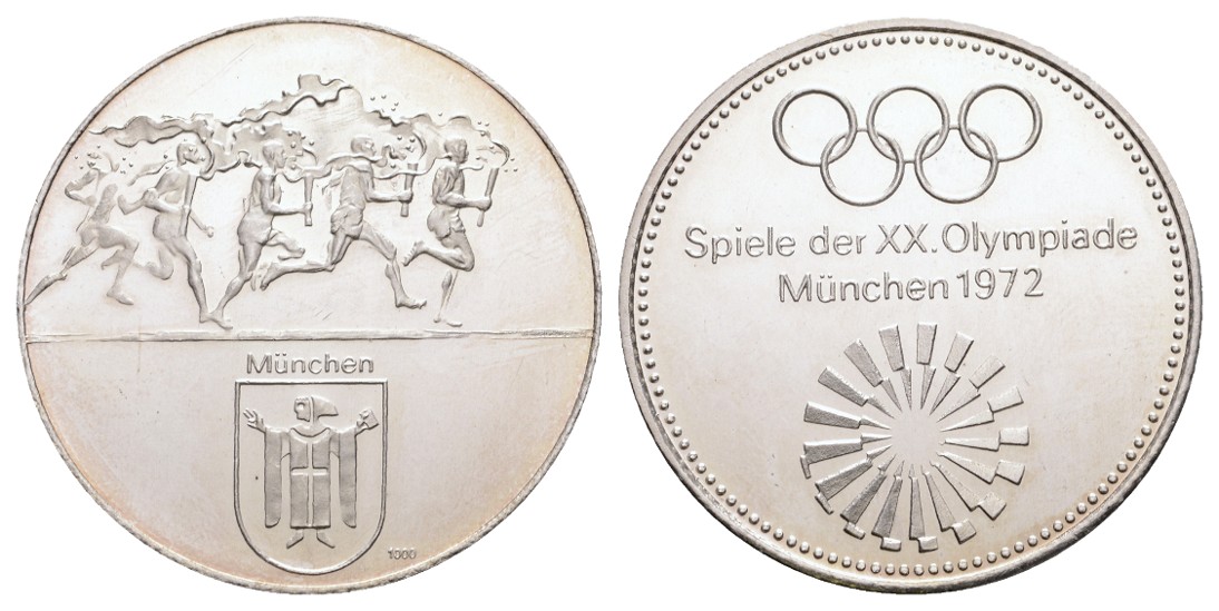  Linnartz Olympiade München, Feinsilbermedaille 1972, 28,84 Gr PP berieben   