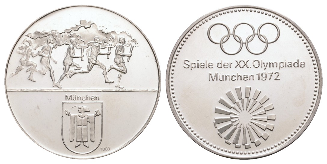  Linnartz Olympiade München, Feinsilbermedaille 1972, 30,00 Gr PP berieben   