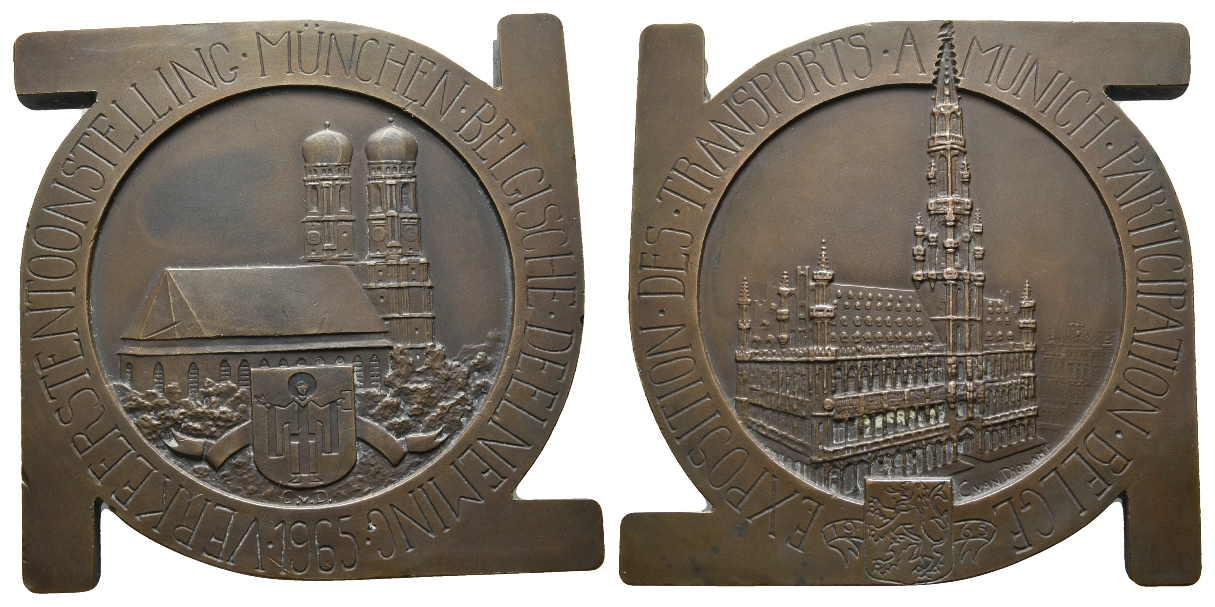  München - Belgien; Medaille 1965; Bronze, 298 g, 77 x 77 mm   