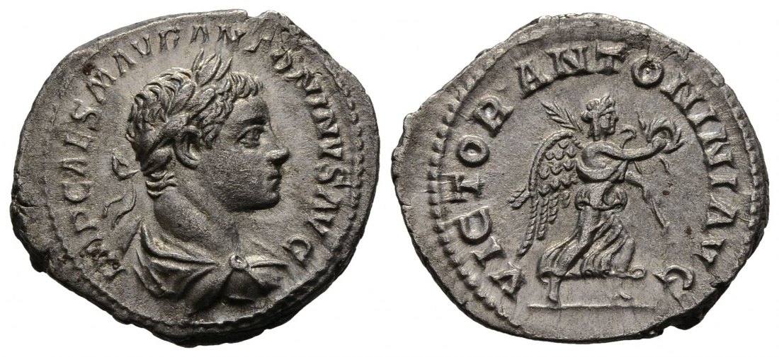 PEUS 0943 Elagabalus Rom. Büste/ Victoria mit Palmwedel und Kranz Denar 218-222 Sehr schön