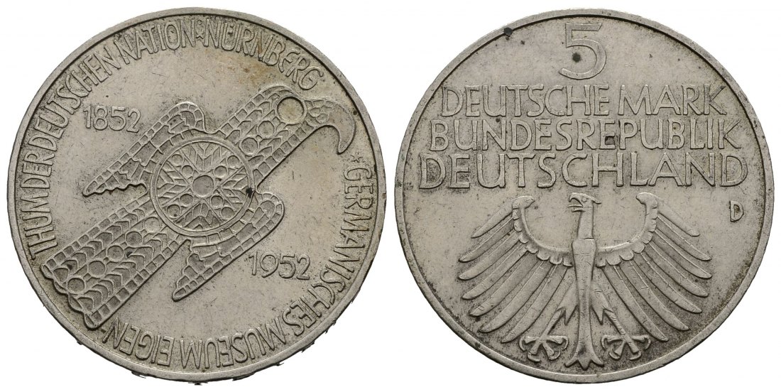PEUS 3158 BRD Germanisches Museum 5 Mark 1952 D Sehr schön +