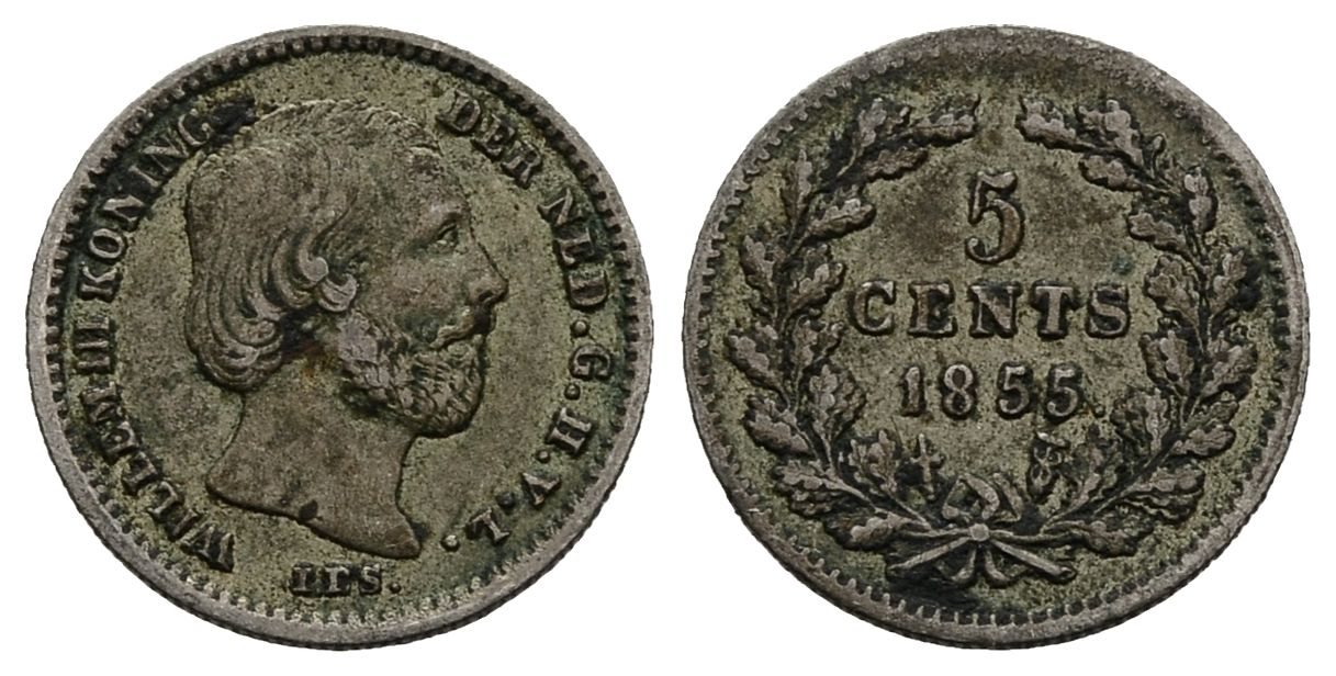 PEUS 3161 Niederlande Wilhelm III. (1849 - 1890) 5 Cents 1855 Patina, Sehr schön