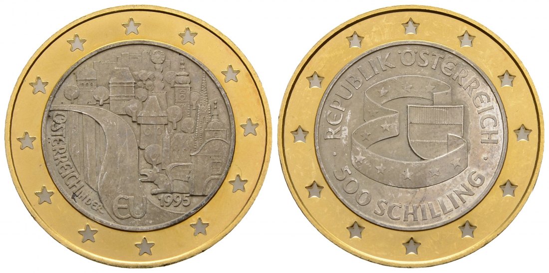 PEUS 3110 Österreich 8 g Feingold + 4,7 g Feinsilber. Beitritt zu EU 500 Schilling GOLD / SILBER 1995 Vorzüglich