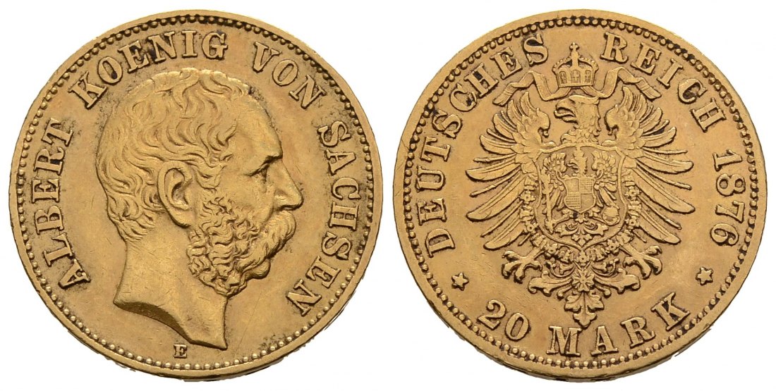PEUS 3168 Kaiserreich - Sachsen 7,16 g Feingold. Albert (1873 - 1902) 20 Mark GOLD 1876 E Sehr schön