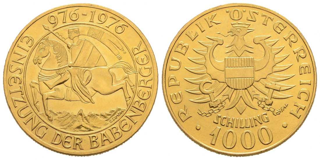 PEUS 2858 Österreich 12,15 g Feingold. Einsetzung der Babenberger 1000 Schilling GOLD 1976 Winzige Kratzer, fast Stempelglanz