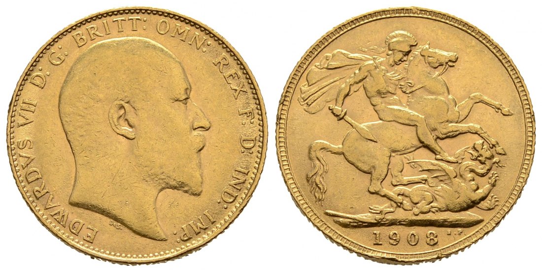 PEUS 3179 Grossbritannien 7,32 g Feingold. Eduard VII. (1901 - 1910) Sovereign GOLD 1908 Kl. Randfehler, Sehr schön