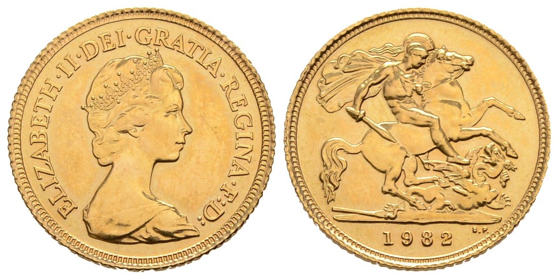 PEUS 3181 Großbritannien 3,66 g Feingold. Elizabeth II. (1952 - heute) 1/2 Sovereign GOLD 1982 Fast Stempelglanz