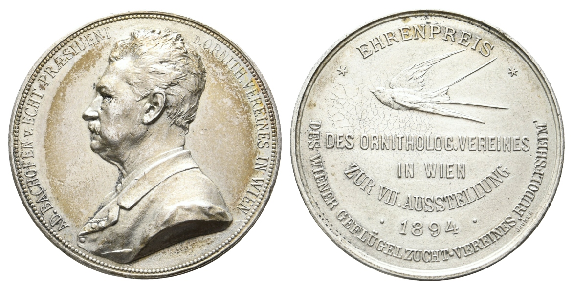  Wien - Geflügelzuchtverein; Medaille 1894 Ag, 28,48 g, Ø 37 mm   