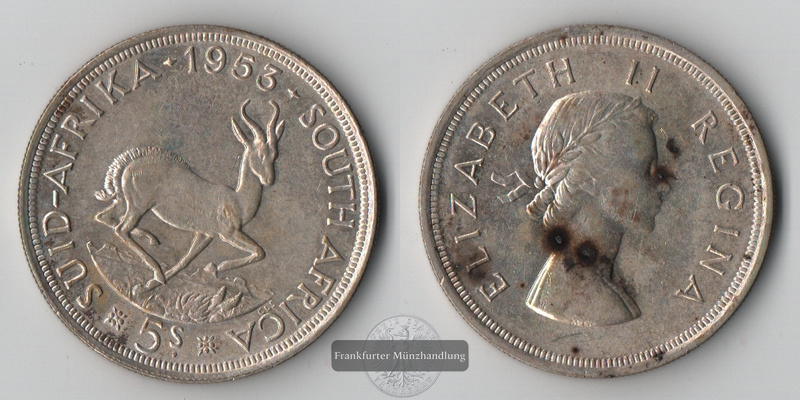  Süd Afrika  5 Shillings  1953  FM-Frankfurt  Feinsilber: 14,14g   