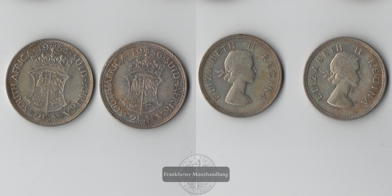  Süd Afrika Lot 2x  2 1/2 Shillings  1954 + 1956 FM-Frankfurt    Feinsilber: 14,14g   