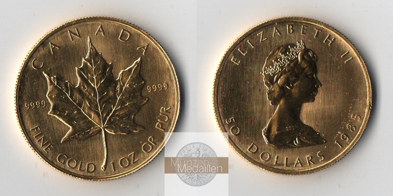 Kanada MM-Frankfurt Feingewicht: 31,1g Gold 50 Dollar (Maple Leaf) 1985 vorzüglich
