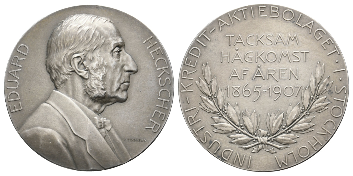  Stockholm - Eduard Heckscher; Medaille 1907; Ag, 64,20 g, Ø 48 mm   