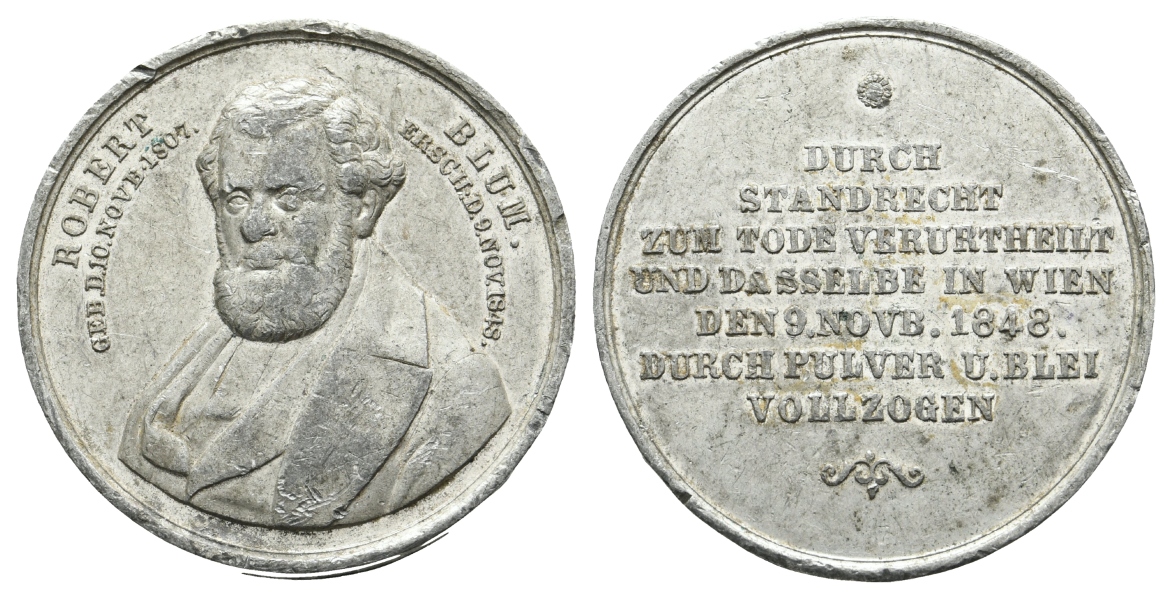  Wien - Robert Blum; Medaille 1848; Zinn, 20,76 g, Ø 37 mm   