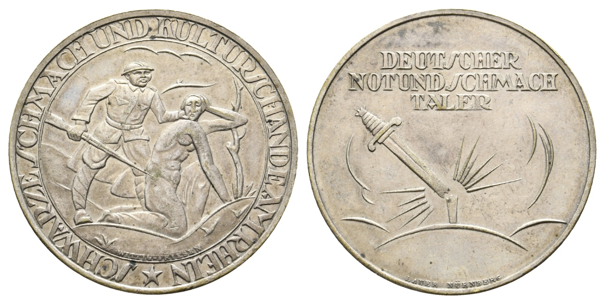  Rhein - Deutscher Not- und Schmachtaler; Medaille o.J.; versilbert, 19,95 g, Ø 38 mm   