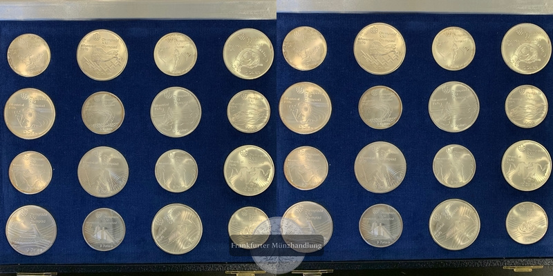  Kanada 28 Silbermünzen (14x 5$ und 14x 10$)  Olympiade in Montreal FM-Frankfurt Feinsilber: 938,88g   