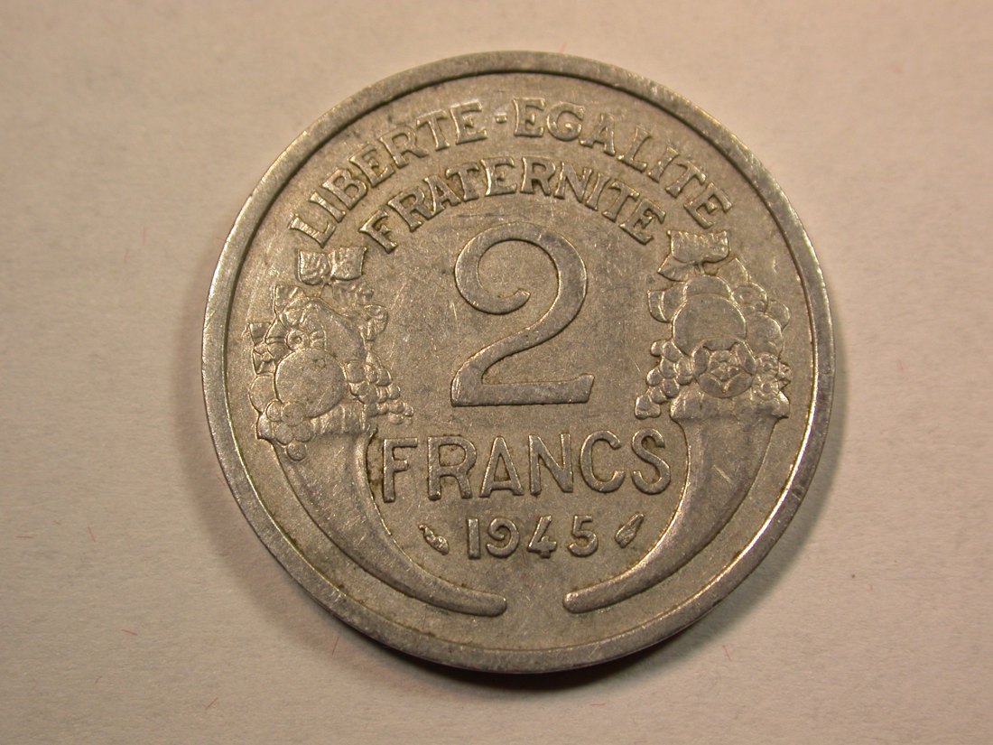  D12 Frankreich  2 Franc Morlon 1945 in ss   Originalbilder   