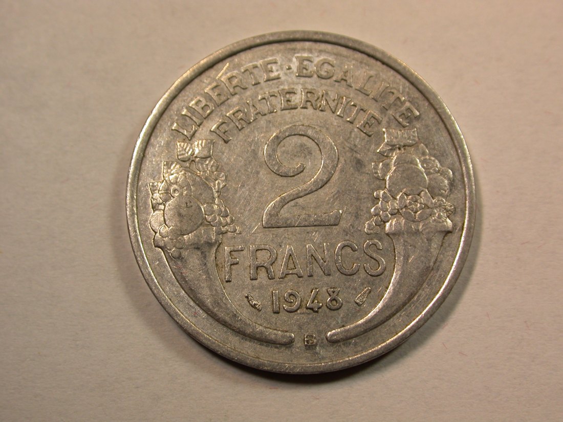 D12 Frankreich 2 Franc Morlon 1948 in ss+ Originalbilder
