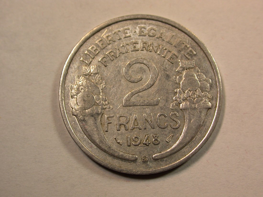  D12 Frankreich  2 Franc Morlon 1948 in ss+   Originalbilder   