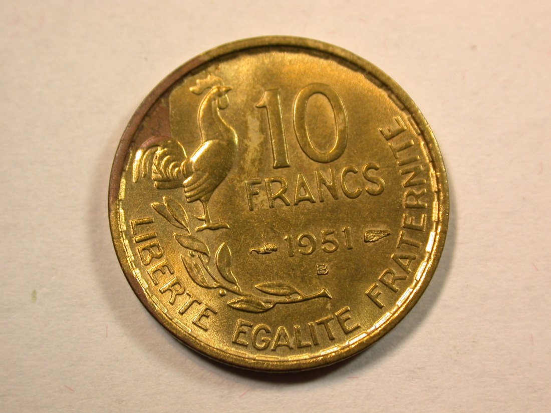  D12 Frankreich  10 Franc 1951 -B- in f.st/ST  Originalbilder   