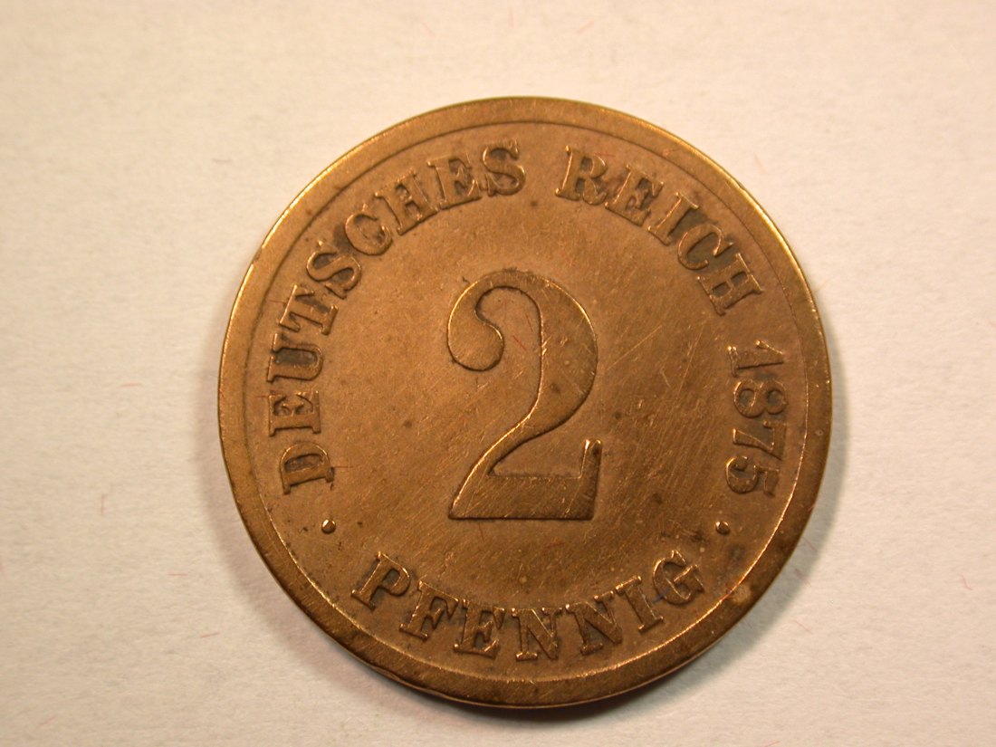  D12  KR  2 Pfennig 1875 H in  s+, gereinigt   Originalbilder   