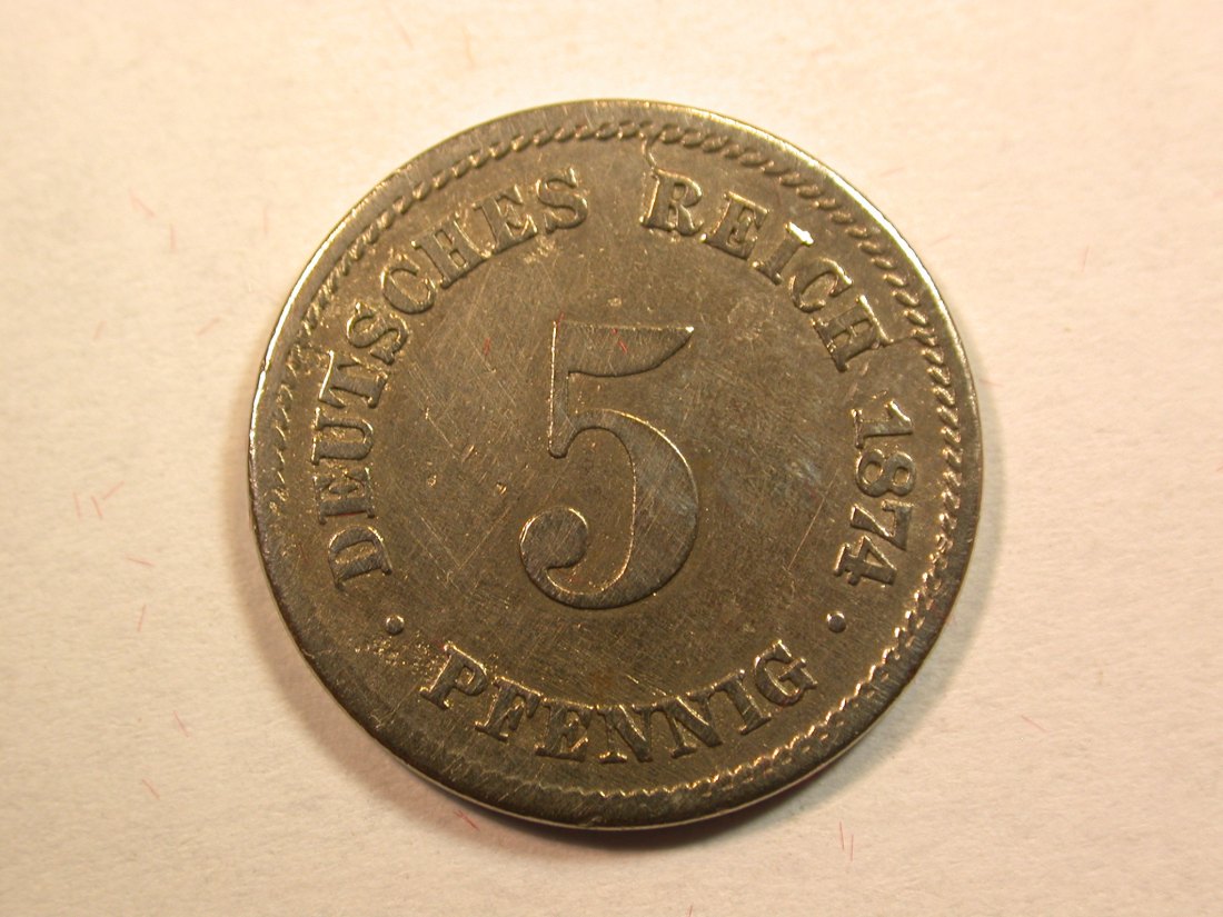 D12 KR 5 Pfennig 1874 E in s-ss, leicht gereinigt Originalbilder