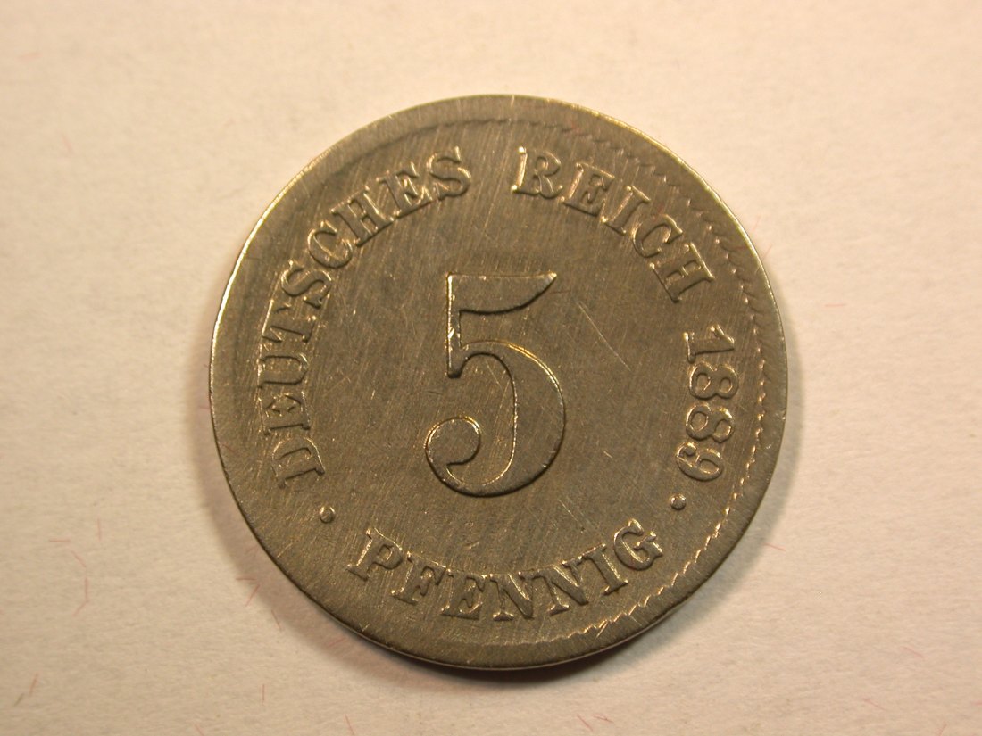  D12  KR  5 Pfennig 1889 F in s+, geputzt   Originalbilder   
