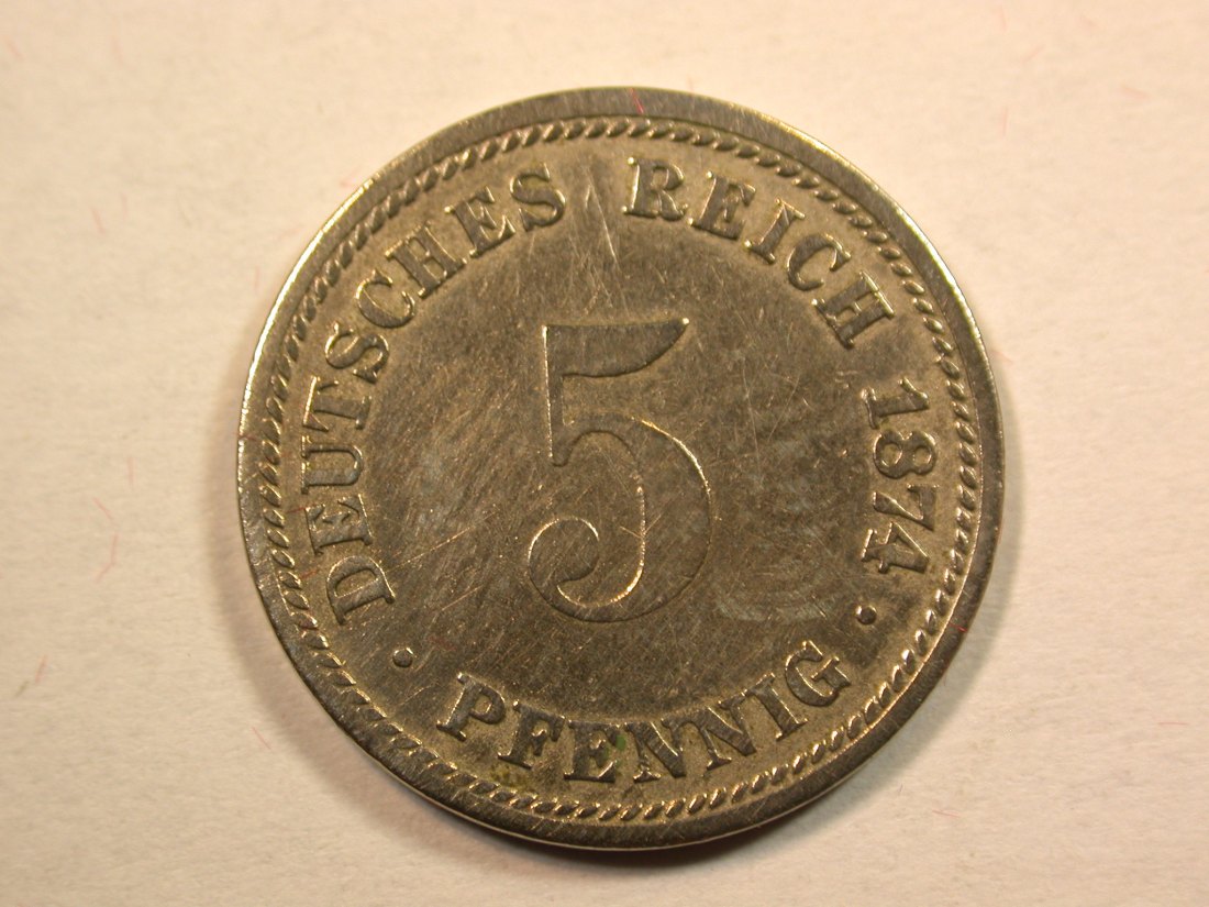 D12 KR 5 Pfennig 1874 D in f.ss, leicht gereinigt Originalbilder