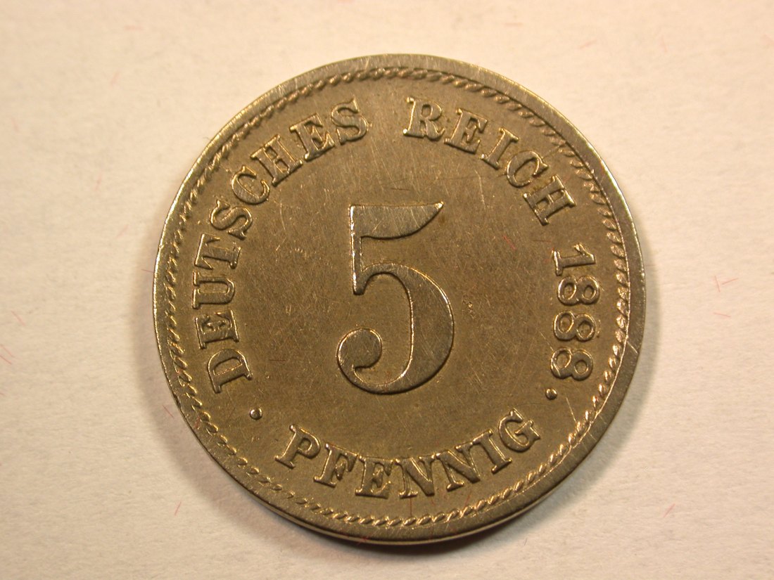 D12 KR 5 Pfennig 1888 G in ss/ss-vz, gereinigt Originalbilder