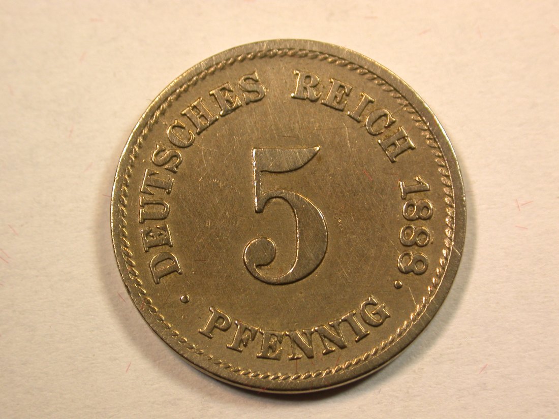  D12  KR  5 Pfennig 1888 G in ss/ss-vz, gereinigt  Originalbilder   