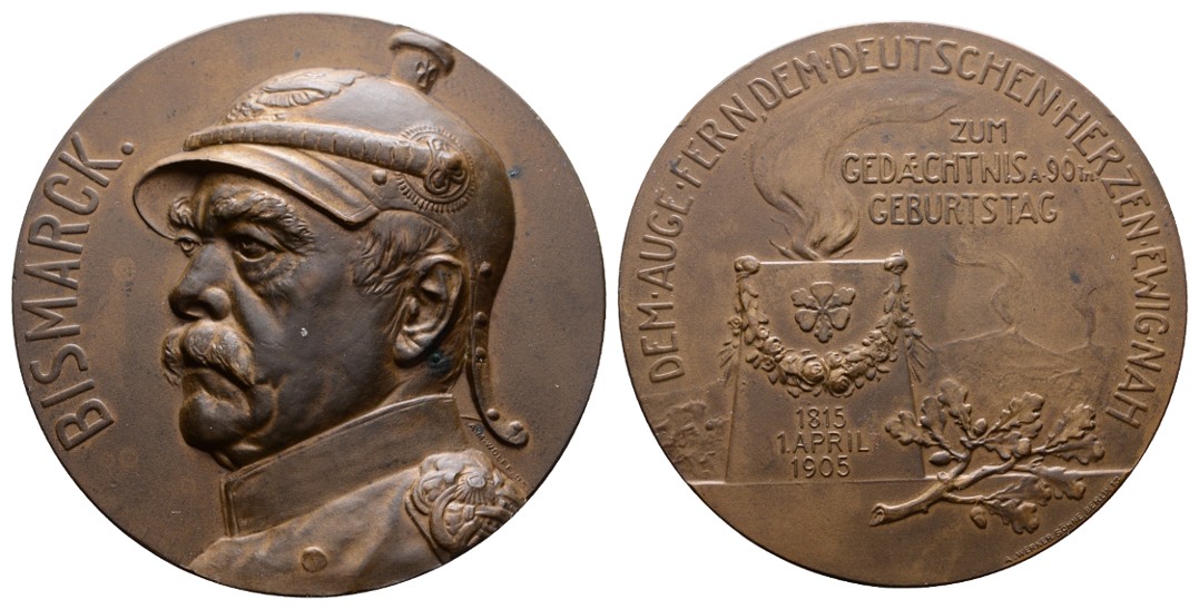  Linnartz Bismarck, Bronzemedaille 1905 von Wolff, 90. Geburrtstag, Bennert 545, vz-st   