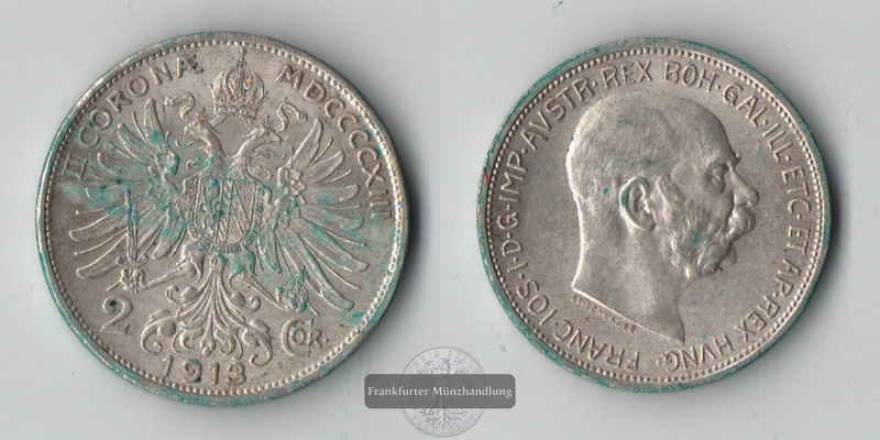  Österreich  2 Kronen 1913  Franz Joseph I. FM-Frankfurt Feinsilber: 8,35g   