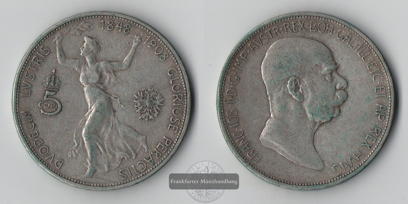  Österreich 5 Kronen  1848-1908   Franz Josef I.     FM-Frankfurt  Feinsilber: 21,6g   