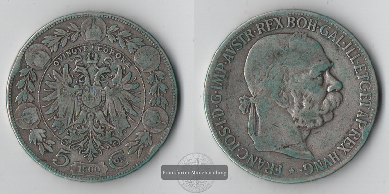  Österreich 5 Kronen  1900   Franz Josef I.   FM-Frankfurt  Feinsilber: 21,6g   