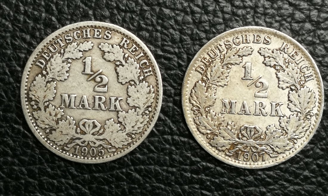 2 x 1/2 Mark 1905 A + 1907 A Jaeger 16 XXL Bild Silber je 0,900 2,77 Gramm (2,5 Gr. fein)