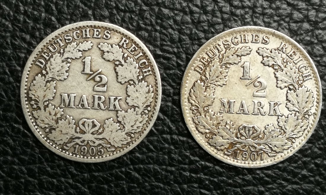  2 x 1/2 Mark 1905 A + 1907 A Jaeger 16 XXL Bild Silber je 0,900 2,77 Gramm (2,5 Gr. fein)   