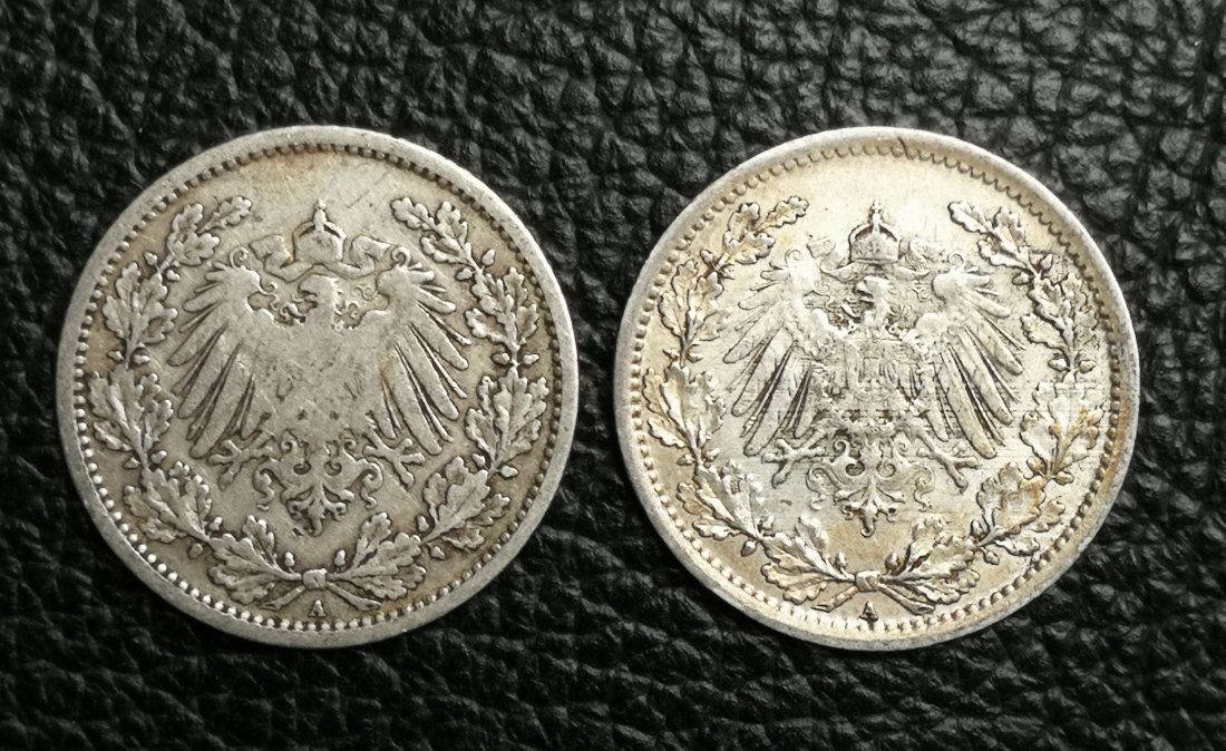  2 x 1/2 Mark 1905 A + 1907 A Jaeger 16 XXL Bild Silber je 0,900 2,77 Gramm (2,5 Gr. fein)   