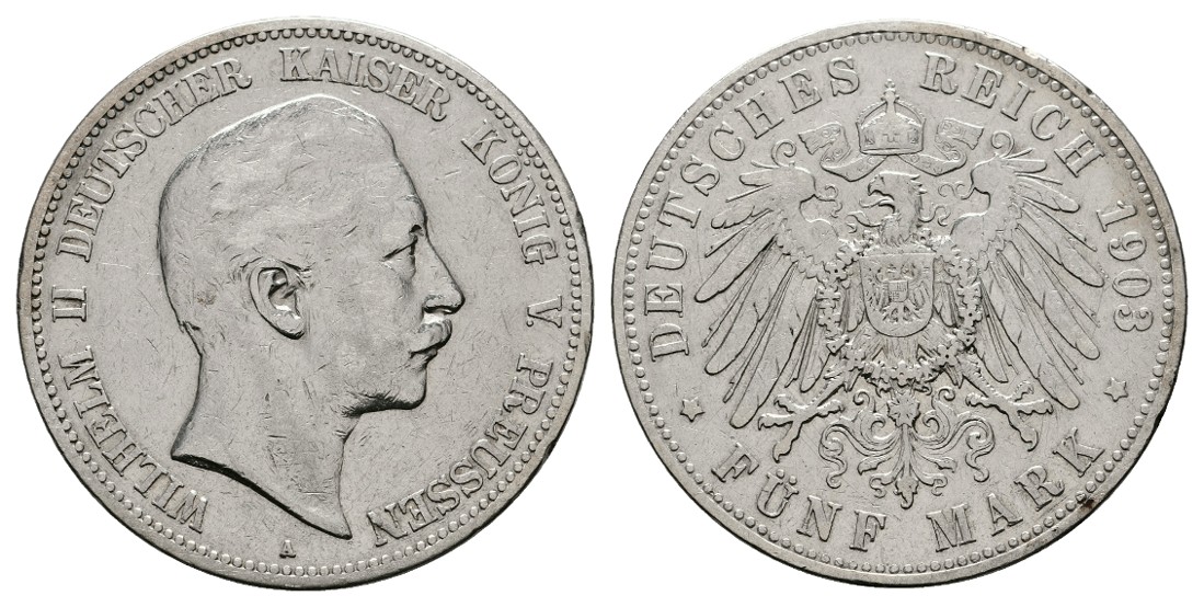  Linnartz KAISERREICH Preussen Wilhelm II. 5 Mark 1903 ss   