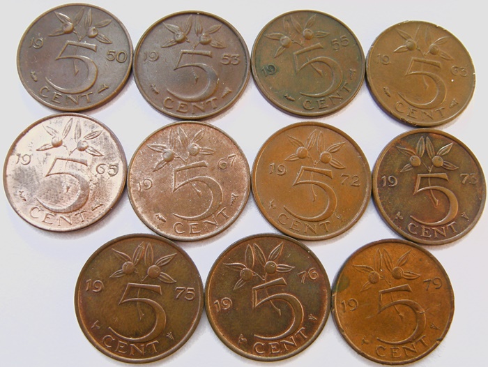  Niederlande 11 x 5 Cent 1950-1979   