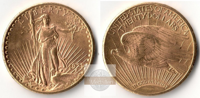 USA MM-Frankfurt Feingewicht: 30,09g Gold 20 Dollar 1925 ss