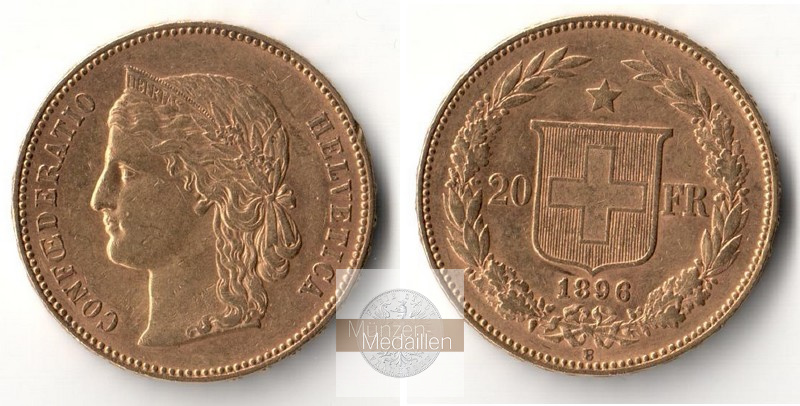 Schweiz  20sFR  1896 B MM-Frankfurt Feingold: 5,81g Helvetica  