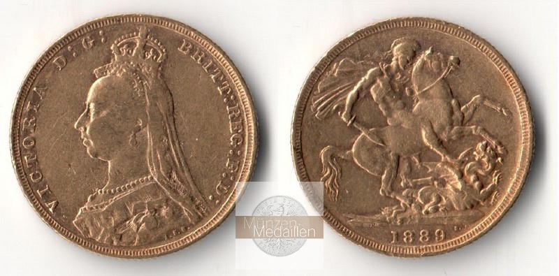Grossbritannien MM-Frankfurt Feingold: 7,32g Sovereign - Victoria mit Krone 1889 ss