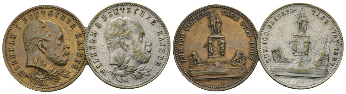  Wilhelm I; 2 Medaillen 1897, Bronze und versilbert; 7,87/7,80 g, Ø 28 mm   