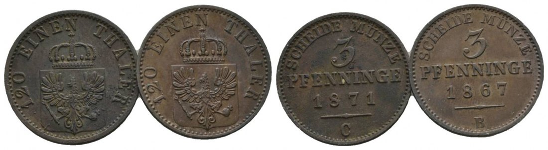  Altdeutschland; Kleinmünzen, 2 Stück, 1871 /1867   