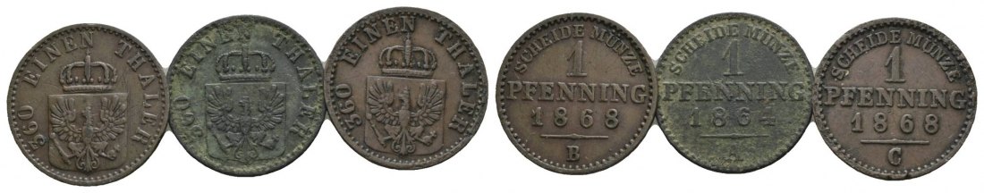  Altdeutschland; 3 Kleinmünzen, 1868/1864/1868   