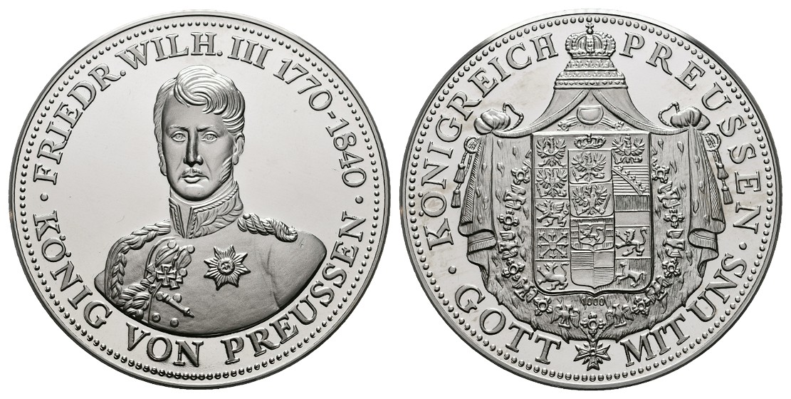 Linnartz Preussen Wilhelm III. moderne Silbermedaille o.J. PP Gewicht: 44,3g/1.000er   